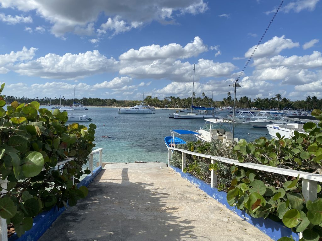 Boats moored at Bayahíbe harbor near La Romana
